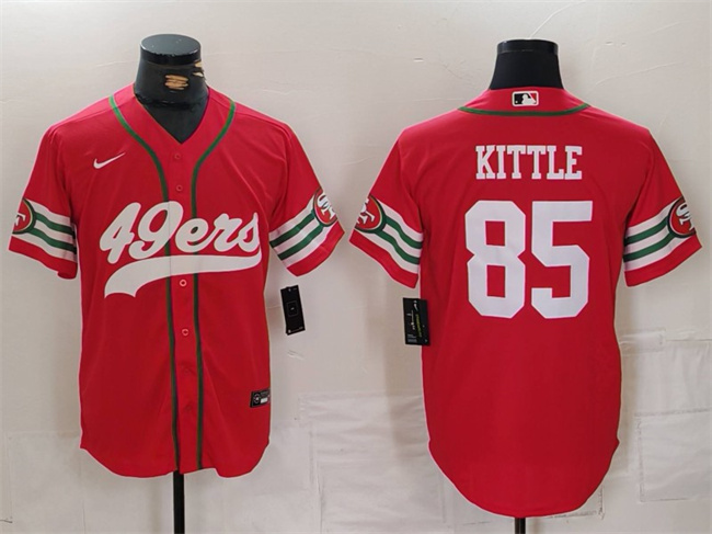 Men's San Francisco 49ers #85 George Kittle Red With Patch Cool Base Stitched Baseball Jersey Men's San Francisco 49ers #85 George Kittle Red With Patch Cool Base Stitched Baseball Jersey